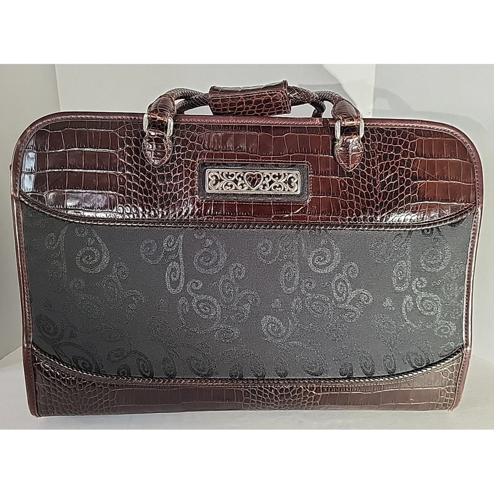 Brighton Black Chocolate Croc Leather Luggage Weekender Carry‑On No Strap‎